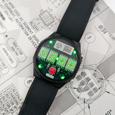 RETRO LED WATCH 'TimeRed' Green Rad
